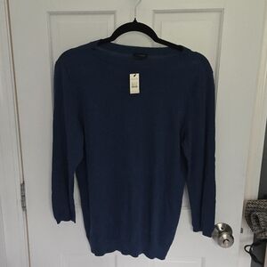 NWT Talbots Dusty Blue 3/4 Sleeve Crewneck Sweater Size L
